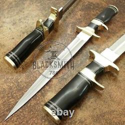 D2 Custom Handmade Dagger Knife 18 With Bull Horn Handle Leather Sheath