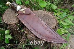 D2 STEEL HUNTING Dagger CAMP SURVIVAL BOWIE KNIFE Handle & Leather Sheath