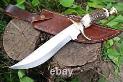 D2 STEEL HUNTING Dagger CAMP SURVIVAL BOWIE KNIFE Handle & Leather Sheath