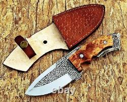 D2 Steel Custom Hand Engraved Hunting Boot Dagger Knife Wood Grip