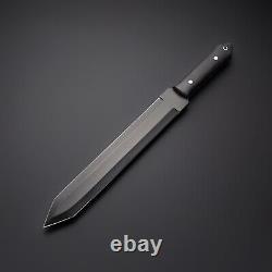 D2 steel carbon coated double edge handmade dagger survival combat hunting knife