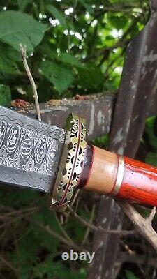 DAMASCUS STEEL DAGGER DOUBLE EDGE Knife custom brass handle works with Sheath