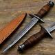 Dagger -custom Handmade Damascus Steel Dagger Knife & Sheath Leather Roll Handle