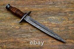 Dagger -Custom Handmade Damascus Steel Dagger Knife & Sheath Leather Roll Handle
