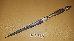 Dagger Fighting Knife leather handle etched brass