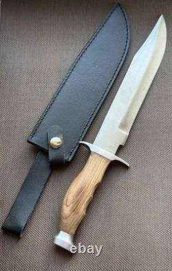 Dagger Knife Fixed Leopard Wood Handle Leather Sheath Men's Vintage France Rare