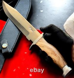 Dagger Knife Fixed Leopard Wood Handle Leather Sheath Men's Vintage France Rare