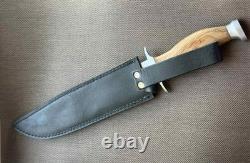 Dagger Knife Fixed Leopard Wood Handle Leather Sheath Men's Vintage France Rare
