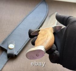 Dagger Knife Fixed Leopard Wood Handle Leather Sheath Men's Vintage France Rare