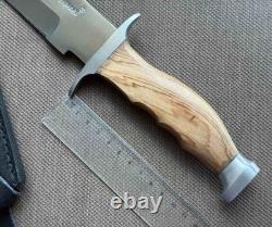 Dagger Knife Fixed Leopard Wood Handle Leather Sheath Men's Vintage France Rare