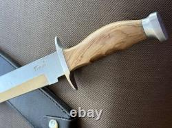 Dagger Knife Fixed Leopard Wood Handle Leather Sheath Men's Vintage France Rare