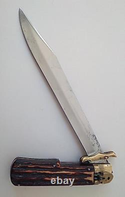 Dagger Knife Japan Large Folding, Jigged Handle Stag Look Hunting Fighting VNTG
