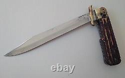 Dagger Knife Japan Large Folding, Jigged Handle Stag Look Hunting Fighting VNTG