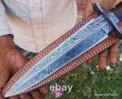 Dagger knifeFeather PattrenDamascus Steel Blade/Custom Handmade 14.5 Micarta