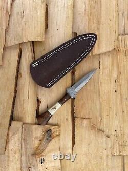 Damascus 7 Scottish Bosom Boot Knife Dubh Knife with Sheath, Stag & Wood Handle