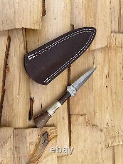 Damascus 7 Scottish Bosom Boot Knife Dubh Knife with Sheath, Stag & Wood Handle