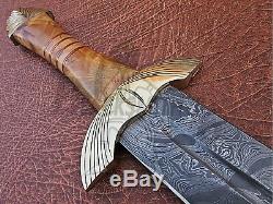 Damascus Custom Handmade 32 Inches Olive Wood Handle Viking Sword Knife