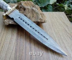 Damascus Dagger Knife 15 Custom Handmade Hunting Knife With Leather Sheath