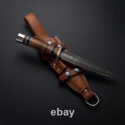 Damascus Stacked Leather fighting dagger / Carbon Steel, Hunter Knife