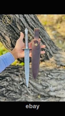 Damascus Steel Black Commando Dagger Knife Fairbairn Sykes Tactical Combat Sword
