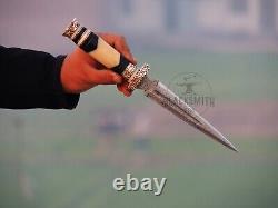 Damascus Steel Dagger Knife 12 Fixed Blade Double Handmade Hunting Dagger Knife