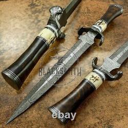 Damascus Steel Dagger Knife 18 Custom Handmade Double Edge Hunter Knife+ Sheath