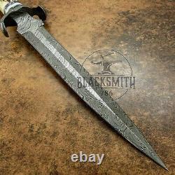 Damascus Steel Dagger Knife 18 Custom Handmade Double Edge Hunter Knife+ Sheath