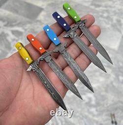 Damascus steel miniature knives daggers lot free shipping comes with sheaths