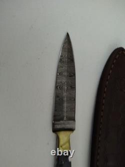 EDC Dagger Style Damascus Steel Boot Knife With Leather Sheath