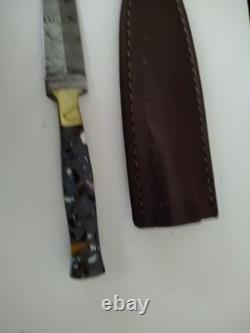 EDC Dagger Style Damascus Steel Boot Knife With Leather Sheath