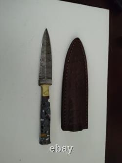 EDC Dagger Style Damascus Steel Boot Knife With Leather Sheath