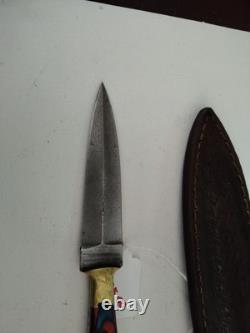 EDC Damascus Steel Dagger Boot Knife With Leather Sheath