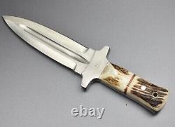 EDC HANDMADE D2 Steel Hunting Dagger Fix Blade DoubleEdge Boot Knife Deer Stag