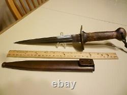 Early WWI Belgium Fighting Combat knife, dagger with copper scabbard