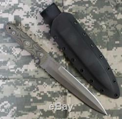 Entrek USA COMMANDO 440C Fixed Blade Knife Kydex Sheath Canvas Micarta Scales