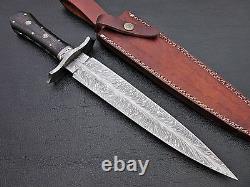 Feather Pattren Custom Handmade Damascus Steel Hunting Dagger Knife 14.5