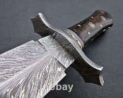 Feather Pattren Custom Handmade Damascus Steel Hunting Dagger Knife 14.5
