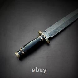 Feather Pattren Dagger Knife 17 Handmade Hunting Knife With Leather Sheath