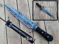 Feather Pattren Damascus Dagger Knife 14.5 Custom Handmade Micarta Handle