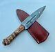 Forged Damascus 11 Scottish Bosom Boot Dubh Knife Withsheath, Natural Wood Handle