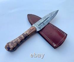 Forged Damascus 11 Scottish Bosom Boot Dubh Knife withSheath, NATURAL WOOD Handle