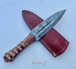 Forged Damascus 11 Scottish Bosom Boot Dubh Knife withSheath, NATURAL WOOD Handle