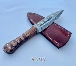 Forged Damascus 11 Scottish Bosom Boot Dubh Knife withSheath, NATURAL WOOD Handle