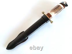 German LINDER Dagger Double Edge Boot Fighting Knife Stag Antler Mint
