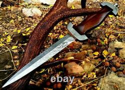 German Ss Dagger Damascus Steel Blade Knife Custom Handmade Rose Wood Handle