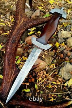 German Ss Dagger Damascus Steel Blade Knife Custom Handmade Rose Wood Handle