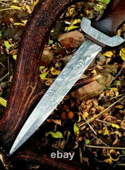 German Ss Dagger Damascus Steel Blade Knife Custom Handmade Rose Wood Handle