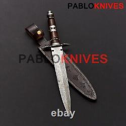 HAND FORGED DAMASCUS STEEL HUNTING-DAGGER KNIFE with Brass and Wood