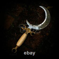 HANDMADE CRESCENT MOON DAGGER RITUAL ATHAME BOLINE CURVED KNIFE Bone HANDLE