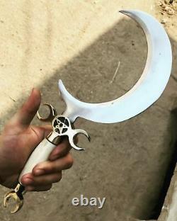 HANDMADE CRESCENT MOON DAGGER RITUAL ATHAME BOLINE CURVED KNIFE Bone HANDLE